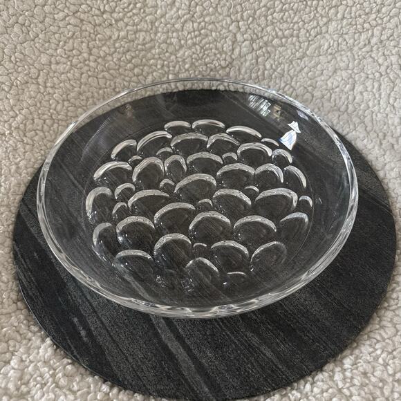 Large Dimpled HOYA Thumbprint Mid-Century Art Glass Crystal Bowl Tray 12.5” - Picture 1 of 7